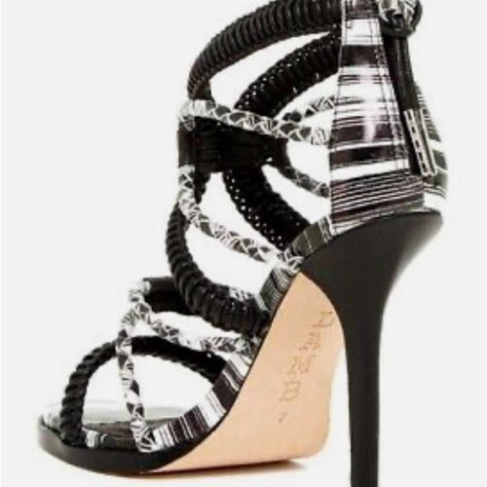 L.A.M.B Zebra Vine Black and White Strappy Leather Heels Sandals Size 8.5 - Picture 15 of 15
